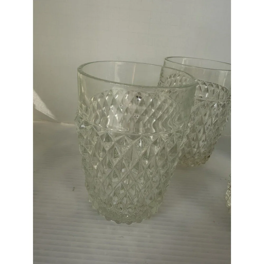 VTG Indiana Glass Diamond Point Clear Flat Tumblers 4 5/8” Set of 4 10 Oz Juice